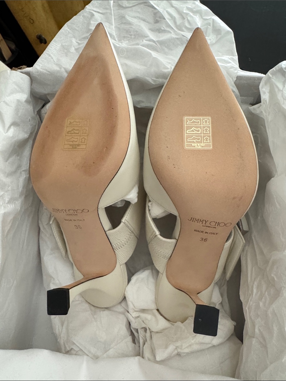 Jimmy Choo Ivory Pointed-Toe Leather Mules with Decorative Buckle - Picture 9 of 9